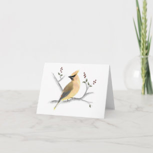 Cartão de Nota de Waxwing Cedar Watercolor