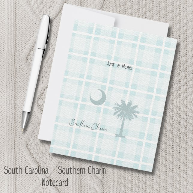 Cartão de Nota de Xadrez de Sinalizador do Estado  (Just a Note notecard is perfect to send a hi for any occasion. South Carolina Flag, Southern Charm!)
