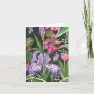 Cartão de nota do aniversário do jardim da íris