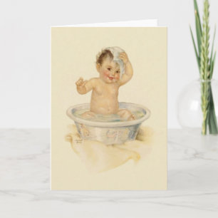 Cartão de nota do banho do bebê do vintage