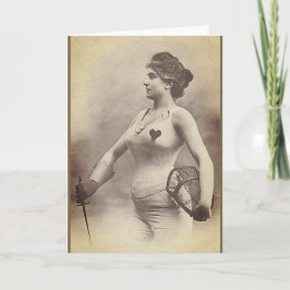 Cartão de nota do esgrimista da mulher do vintage