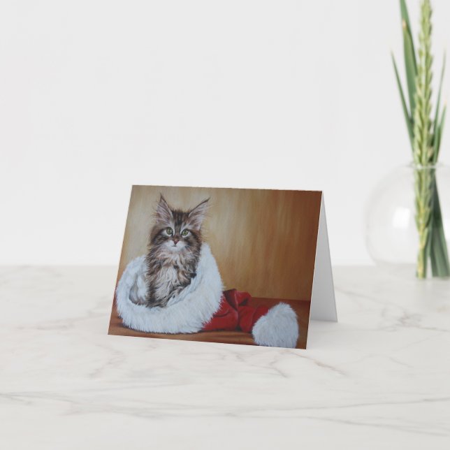 Cartão de nota do gatinho do Natal (Frente)