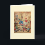 Cartão de nota do Natal dos anjos do vintage<br><div class="desc">Cartão retro/do natal vintage nota.  Dois anjos pequenos adoráveis que pôr sobre os esquis que novos obtiveram para o Natal!</div>