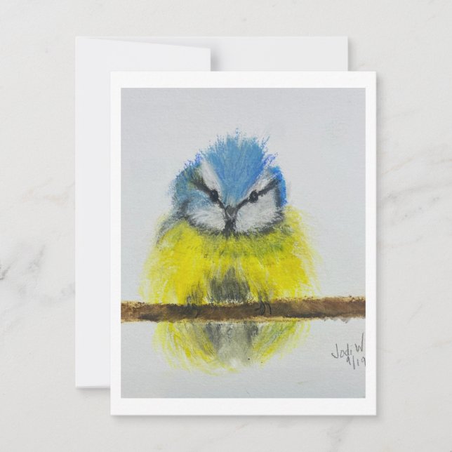 Cartão de Nota do Pássaro Azul Amarelo Arte Origin (Frente)