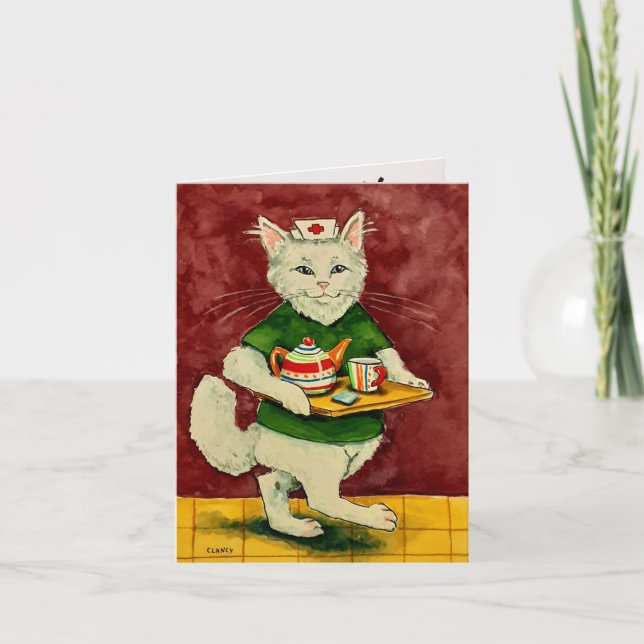 Cartão de Nota Dobrada de Gato de Enfermeiro (Frente)
