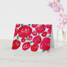 Cartão de Nota Dobrado com Rosas Vermelhas em Aqua