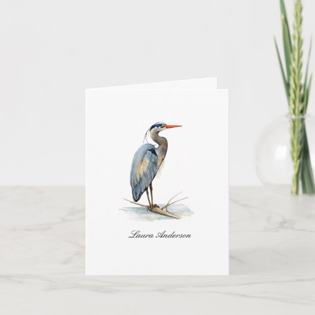 Cartão de nota dobrado Heron Heron da Watercolor (Frente)