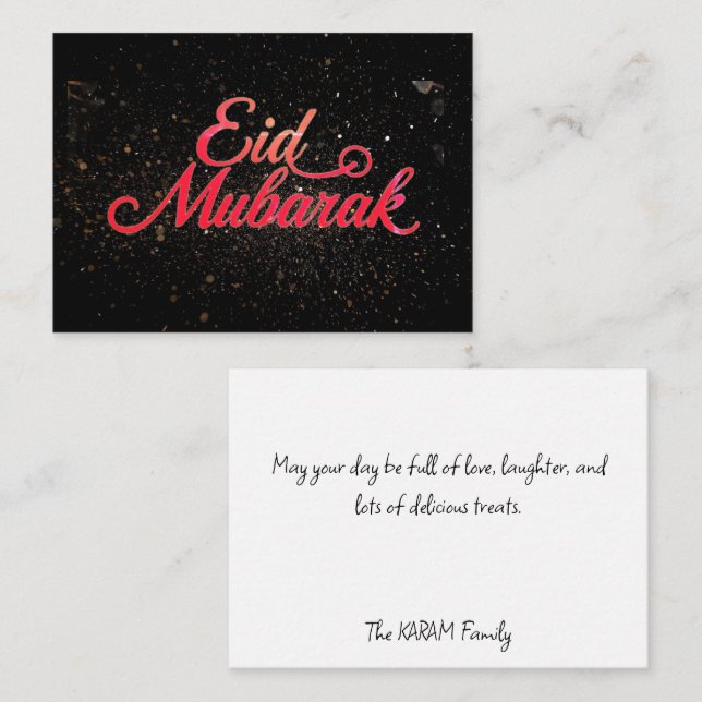 Cartão de Nota Eid Mubarak Preto e Vermelho (Frente/Verso)
