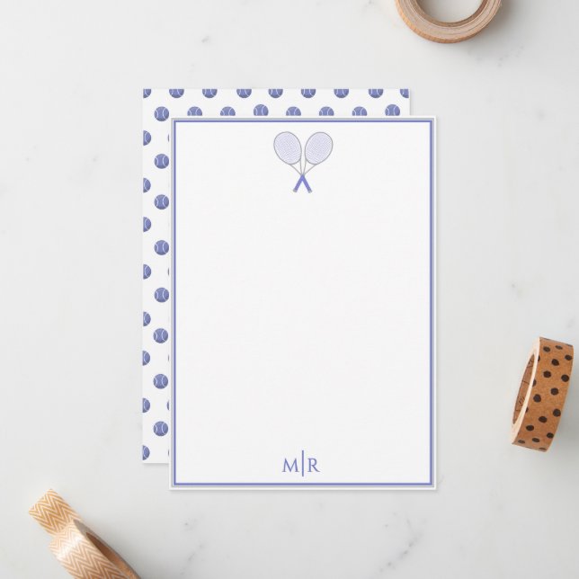 Cartão de Nota Elegante Azul com Letra de Tênis Mo (Frente/Verso In Situ)