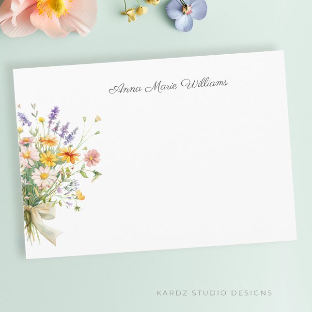 Cartão de Nota Elegante Boho Wildflower (Personalize this pretty wildflower note card with your name, and add it to your personal stationery.)