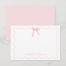 Cartão de Nota Elegante com Laço Rosa em Aquarela