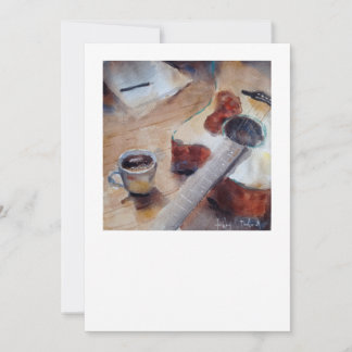 Cartão de nota em aquarela de café e violão