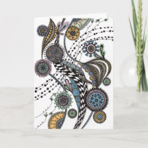 Cartão de Nota em Branco com Arte Floral Abstrata 
