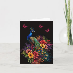 Cartão de Nota em Branco Floral Pavão & Borboletas