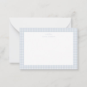 Cartão de nota em gingham azul poeirento para meni