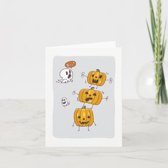 Cartão de Nota Engraçado Pumpkins e Fantasmas (Frente)