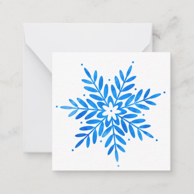 Cartão de Nota Floco de Neve Azul Aquarela (Frente)