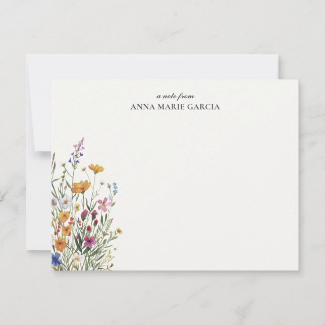 Cartão de Nota Floral Boho Elegante Personalizado (Frente)