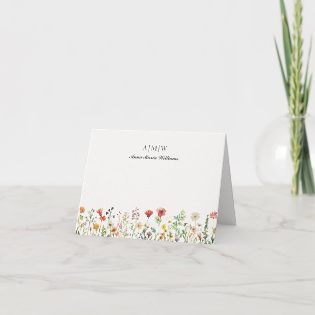 Cartão de Nota Floral Elegante Monogramado (Frente)