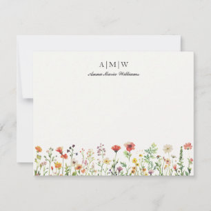 Cartão de Nota Floral Elegante Monogramado