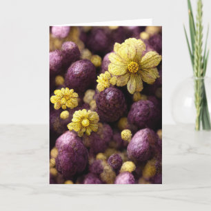Cartão de Nota Floral Púrpura e Amarelo Cheery