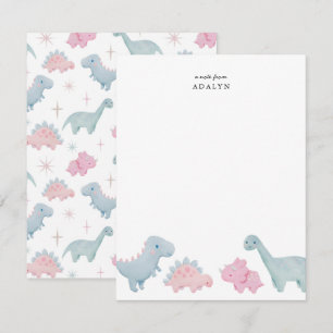 Cartão de Nota Infantil Dinossauros Rosa