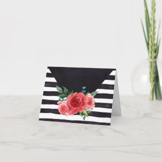 Cartão de Nota Listrado Preto e Branco com Flores