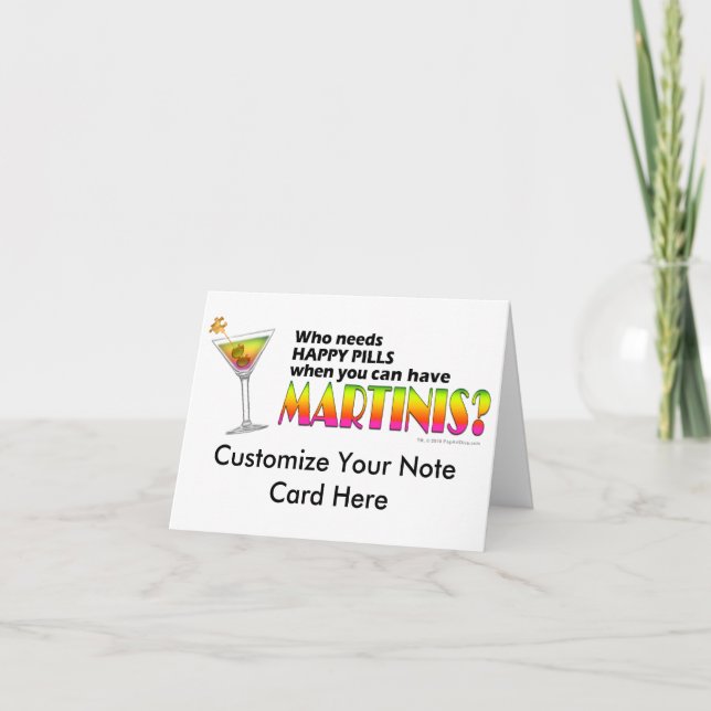 Cartão de Nota - Martinis vs. Pílulas da Felicidad (Frente)