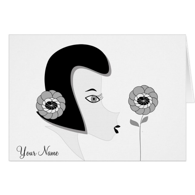 Cartão de nota      "menina com flor " (Frente horizontal)