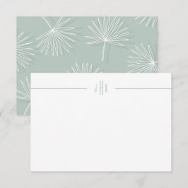 Cartão de Nota Mínima Monograma com Folha Verde