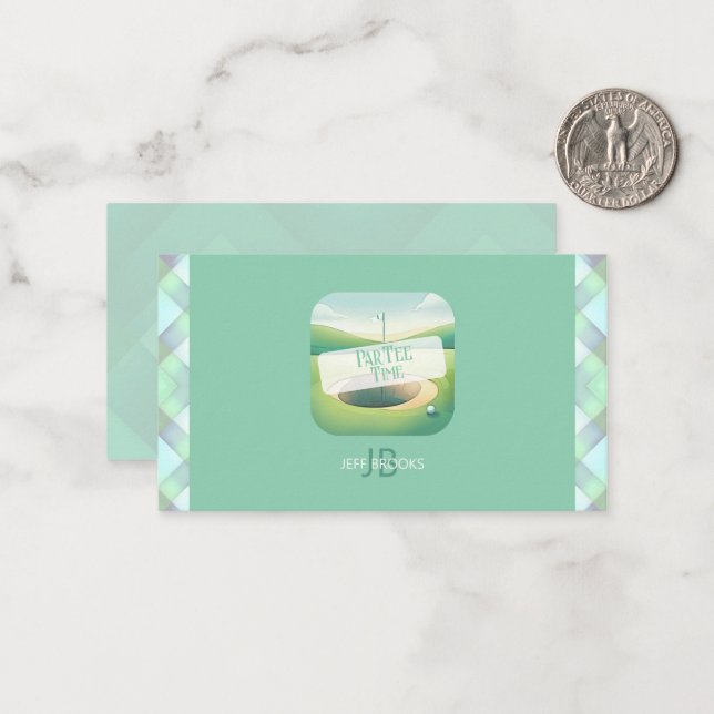 Cartão de Nota Monograma do Tema Golf | Opção plan (Frente/Verso In Situ)