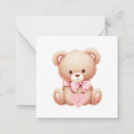 Cartão de Nota Monograma Rosa Bear