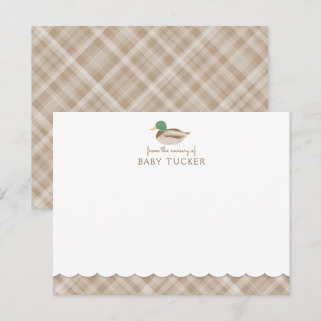 Cartão de Nota para Bebê de Mallard Duck Castanho  (Frente/Verso)