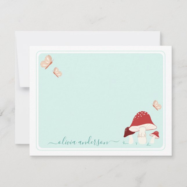Cartão de Nota para Cogumelo e Borboletas Magnétic (Frente)