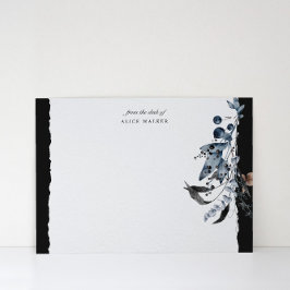 Cartão de Nota para Monograma Floral de Inverno Az