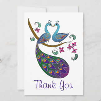 Cartão de nota Peacock Obrigado (Kantha/white)