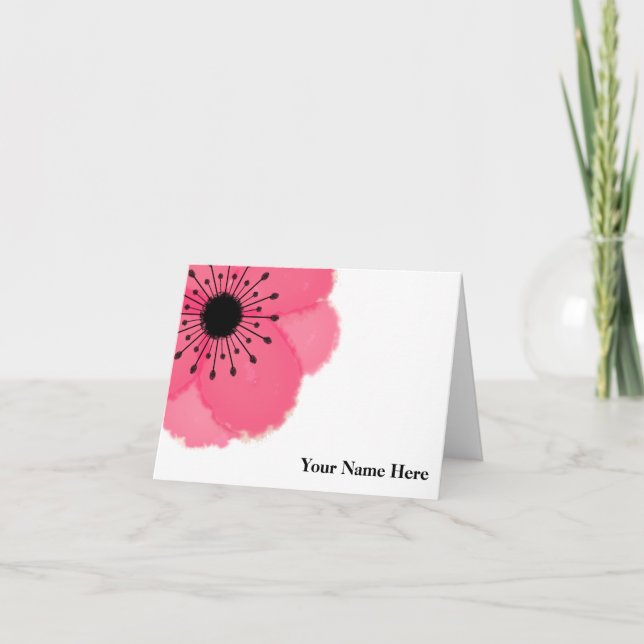 Cartão de Nota Personalizada Anemone Francês Rosa- (Frente)
