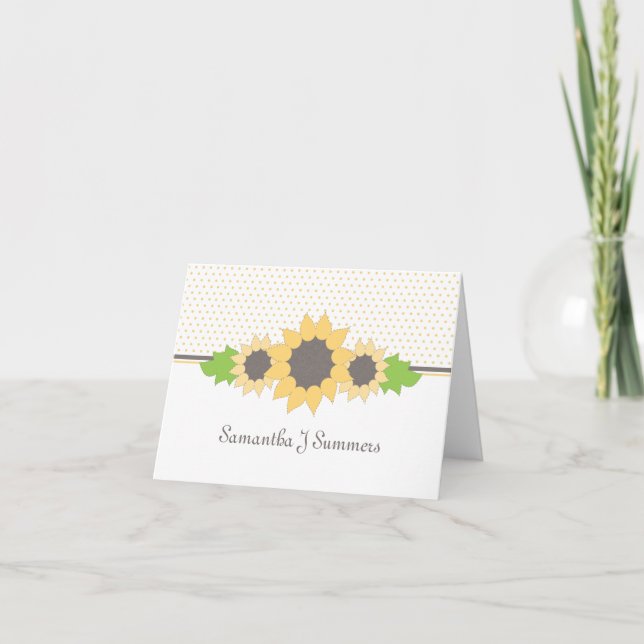 Cartão de Nota Personalizada Bolinhas e Sunflower (Frente)