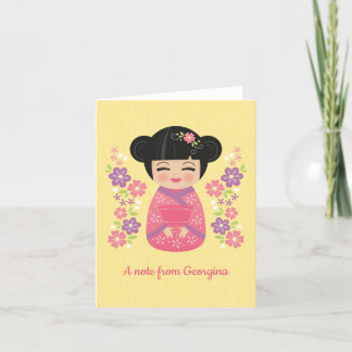 Cartão de Nota Personalizada de Boneca Kokeshi Jap