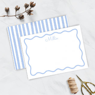 Cartão de Nota Personalizada de Borda Onda Azul