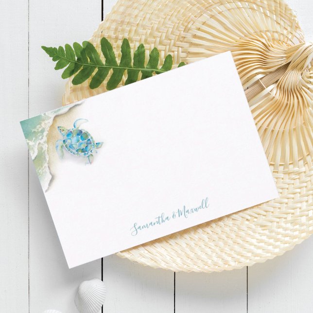 Cartão de Nota Personalizada de Papel de Carta em  (Beach note cards watercolor sea turtle and ocean art by Victoria Grigaliunas Do Tell A Belle)
