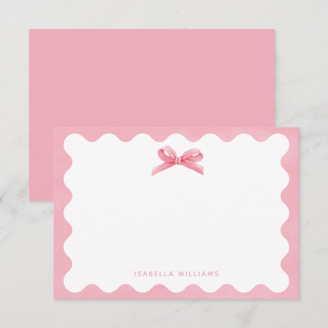 Cartão de Nota Personalizado com Arco Rosa em Aqua (Frente/Verso)