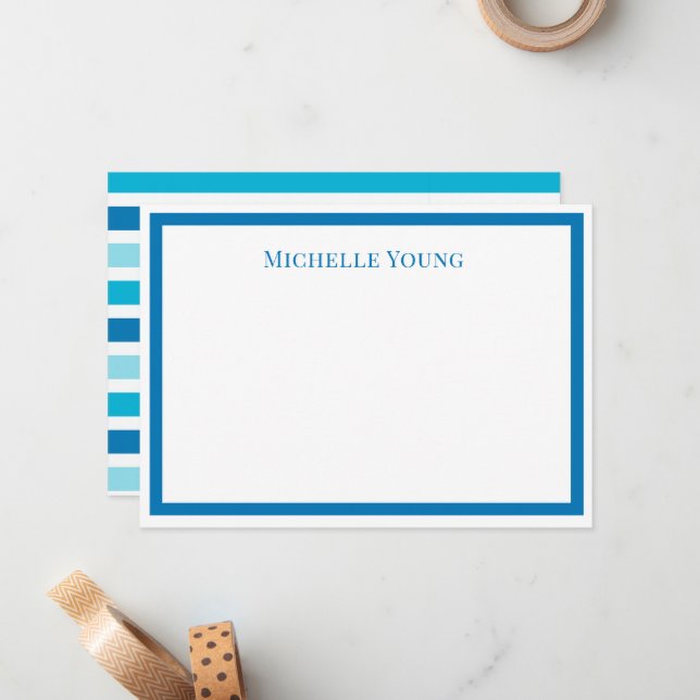 Cartão de Nota Personalizado com Listras Azuis Mod (Frente/Verso In Situ)