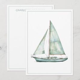 Cartão de Nota Personalizado de Iate em Aquarela A
