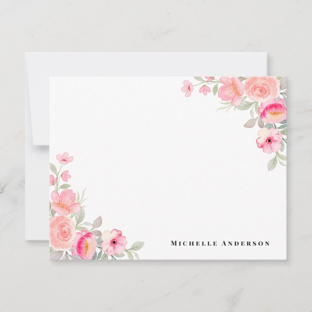 Cartão de Nota Personalizado Flor de Pêssego (Frente)