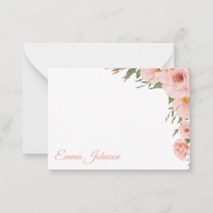 Cartão de Nota Personalizado Floral Rosa Elegante