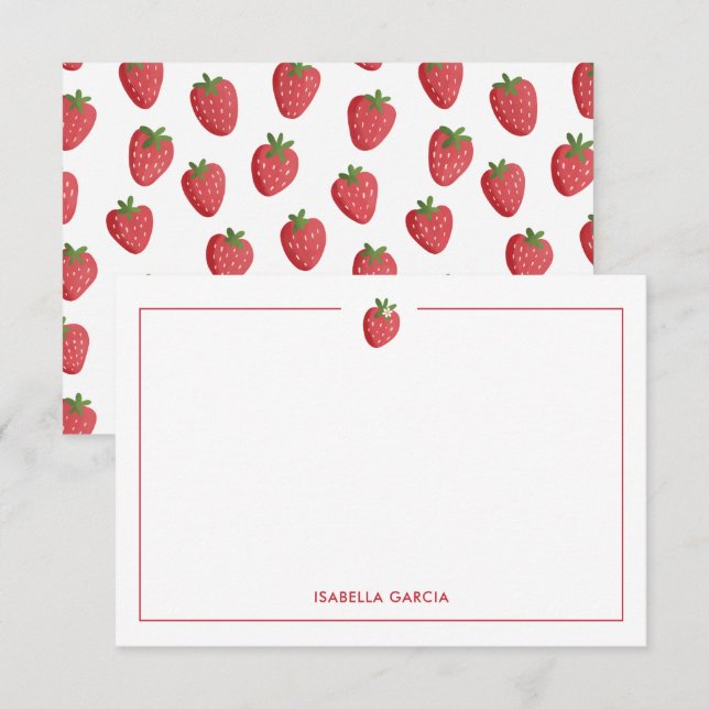 Cartão de Nota Personalizado Menina Fofa Morango R (Frente/Verso)
