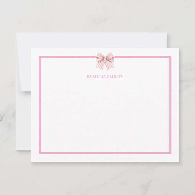 Cartão de Nota Personalizado Pink Bow Coquette (Frente)