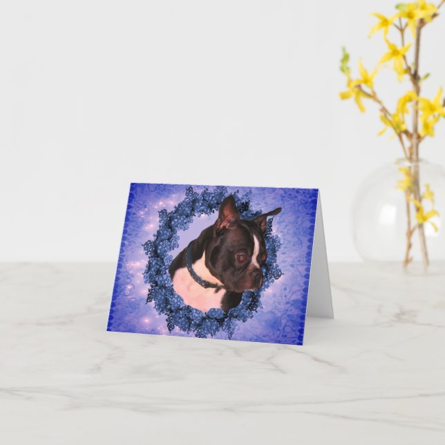 Cartão de Nota Personalizável de Boston Terrier (Flor Amarela)