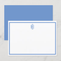 Cartão de Nota Plana Azul e Branco Monograma Elega